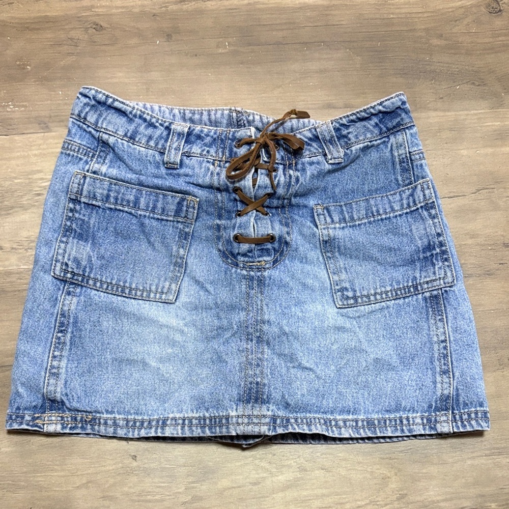 Mossimo Light Blue Denim Lace-Up Pocket Skirt for Girls